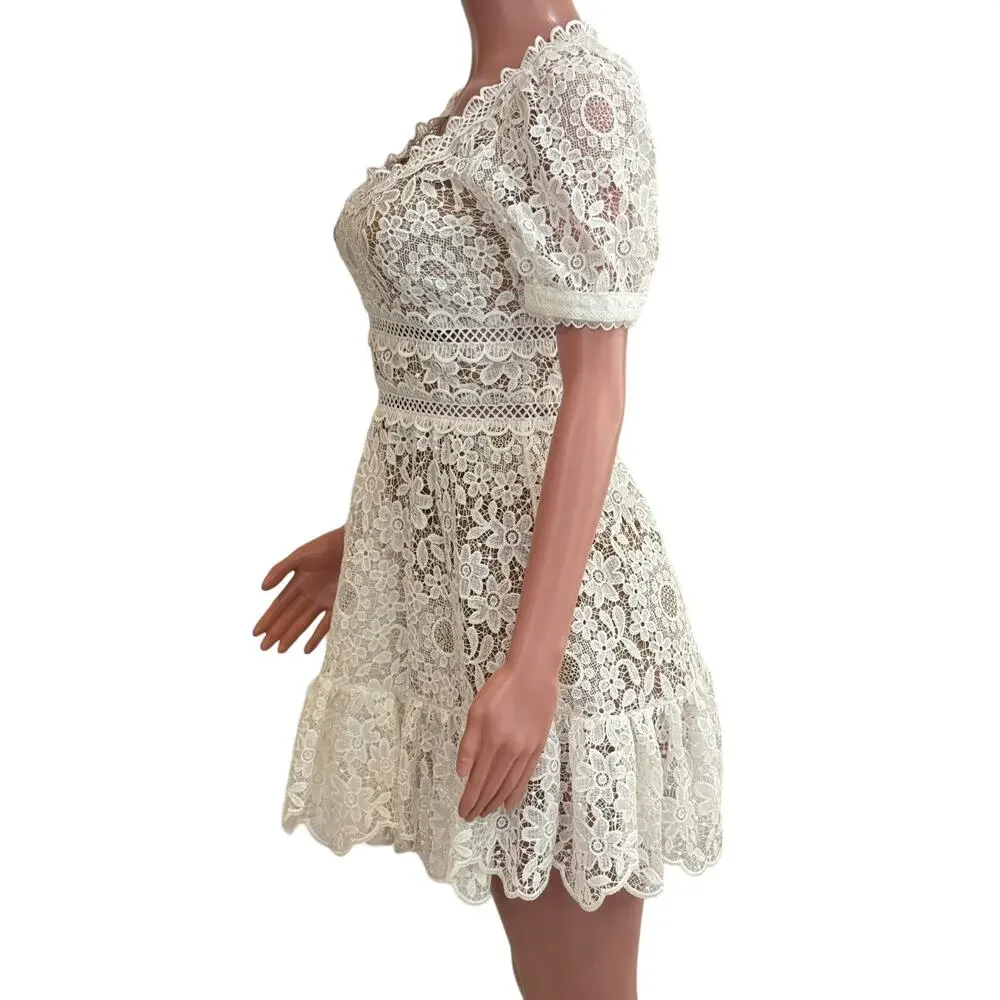 Self Portrait White Guipure Lace Mini Dress Womens 4 US Bridal Wedding - Picture 3 of 16